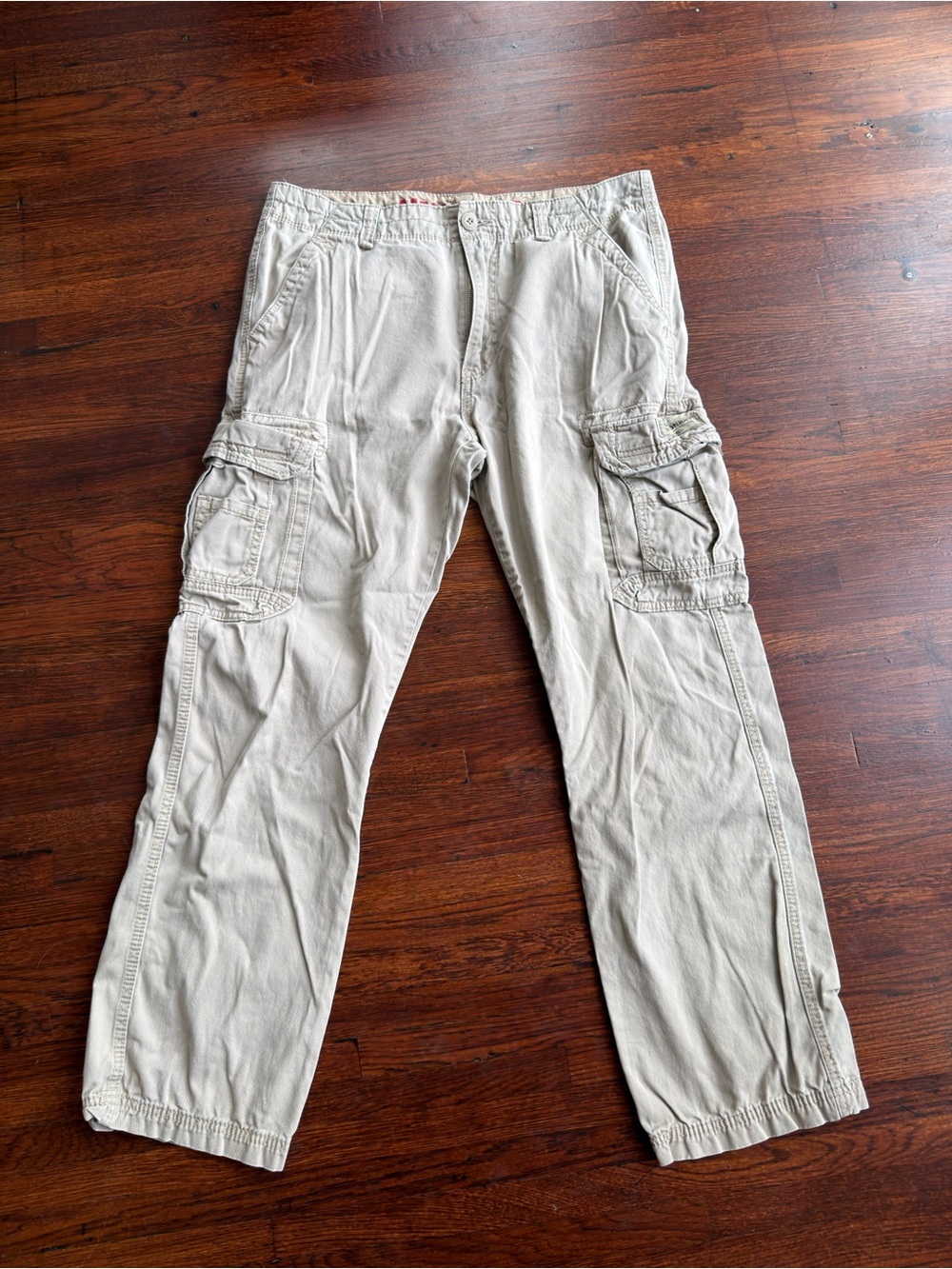 Unionbay Mens Khaki Cargo Pants Tan Cotton Straight Leg 36x34 Utility Pockets